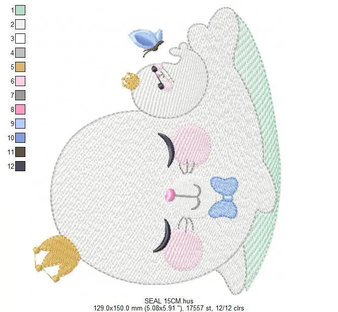 Seal embroidery designs - Seal with baby embroidery design machine embroidery pattern - baby boy embroidery file - seal rippled design kid Marcia Embroidery