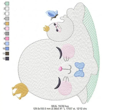 Seal embroidery designs - Seal with baby embroidery design machine embroidery pattern - baby boy embroidery file - seal rippled design kid Marcia Embroidery