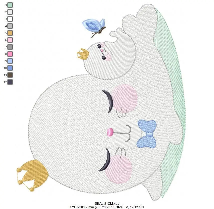 Seal embroidery designs - Seal with baby embroidery design machine embroidery pattern - baby boy embroidery file - seal rippled design kid Marcia Embroidery