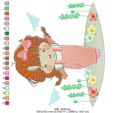 Baby girl with overalls embroidery designs - Children playing with paper planes embroidery machine embroidery pattern - Instant download jef