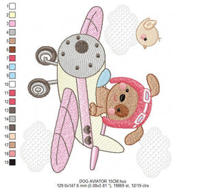 Dog embroidery designs - Plane embroidery design machine embroidery pattern - Pet embroidery - Dog Pilot aviator design boy embroidery file