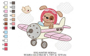 Dog embroidery designs - Plane embroidery design machine embroidery pattern - Pet embroidery - Dog Pilot aviator design boy embroidery file