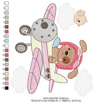 Cargar imagen en el visor de la galería, Dog embroidery designs - Plane embroidery design machine embroidery pattern - Pet embroidery - Dog Pilot aviator design boy embroidery file
