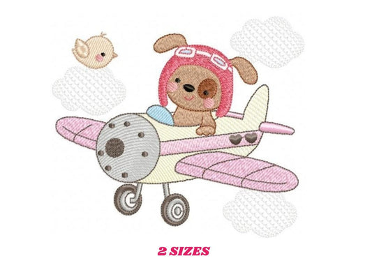 Dog embroidery designs - Plane embroidery design machine embroidery pattern - Pet embroidery - Dog Pilot aviator design boy embroidery file