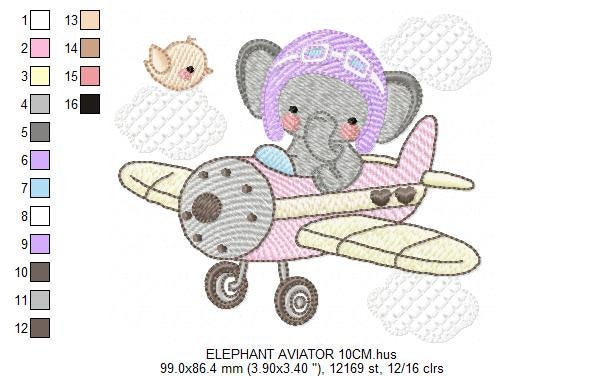 Elephant embroidery designs - Plane machine embroidery pattern - Safari Animal boy embroidery - Pilot aviator - Instant download pes jef dst