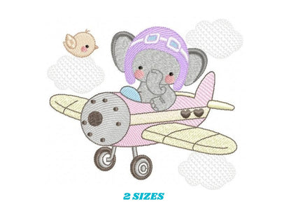 Elephant embroidery designs - Plane machine embroidery pattern - Safari Animal boy embroidery - Pilot aviator - Instant download pes jef dst