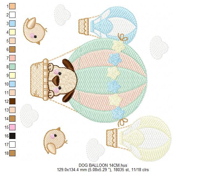 Dog embroidery designs - Hot air balloon embroidery design machine embroidery pattern - Animal embroidery file - instant download dog birds