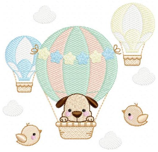 Dog embroidery designs - Hot air balloon embroidery design machine embroidery pattern - Animal embroidery file - instant download dog birds