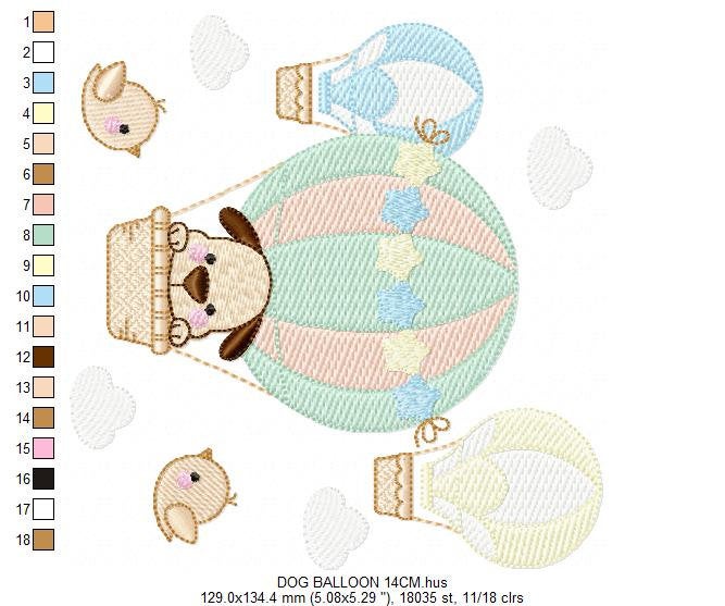 Dog embroidery designs - Hot air balloon embroidery design machine embroidery pattern - Animal embroidery file - instant download dog birds