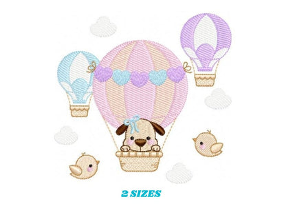 Dog embroidery designs - Hot air balloon embroidery design machine embroidery pattern - Animal embroidery file - instant download baby girl