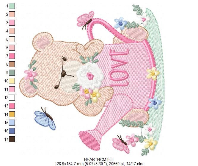 Female Bear embroidery designs - Teddy embroidery design machine embroidery pattern - baby girl embroidery file - spring summer garden water