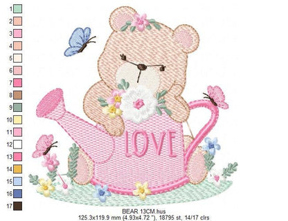 Female Bear embroidery designs - Teddy embroidery design machine embroidery pattern - baby girl embroidery file - spring summer garden water