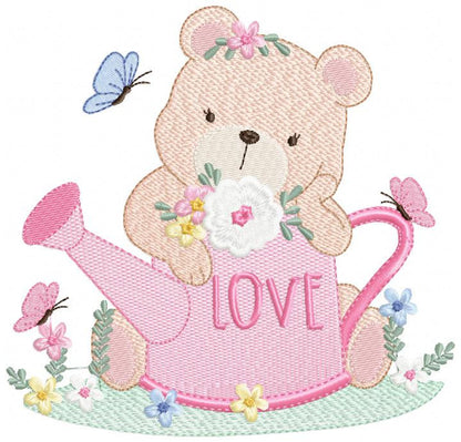 Female Bear embroidery designs - Teddy embroidery design machine embroidery pattern - baby girl embroidery file - spring summer garden water