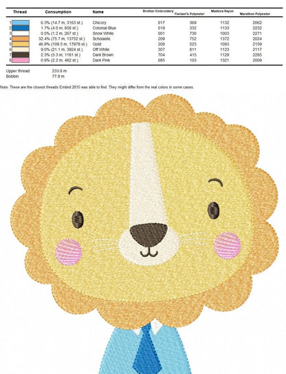 Lion embroidery designs - Safari animal embroidery design machine embroidery pattern - Lion with clothes embroidery file - instant download Marcia Embroidery
