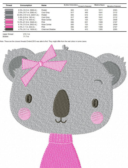 Koala embroidery design - Baby girl embroidery designs machine embroidery pattern - animal embroidery file - blanket pillow towel download
