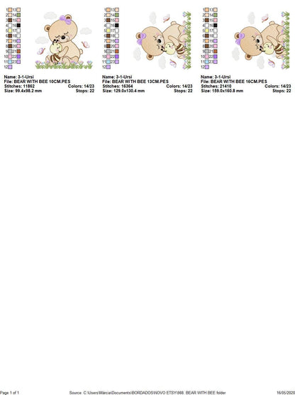 Hugging Bear embroidery designs - Female bear with little bee machine embroidery pattern - Bear with bee embroidery file - Instant download