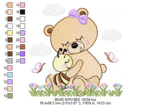 Bear embroidery designs - Baby girl embroidery design machine embroidery pattern - Bear with bee embroidery file - instant download file