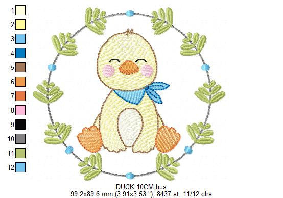 Duck with frame embroidery design - Duck Baby boy with bandana machine embroidery pattern - Male duck lake animal - Instant download pes jef
