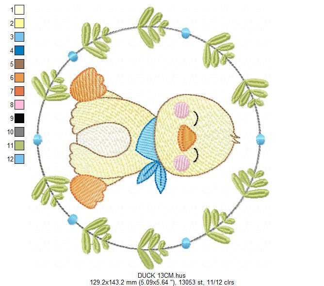 Duck with frame embroidery design - Duck Baby boy with bandana machine embroidery pattern - Male duck lake animal - Instant download pes jef