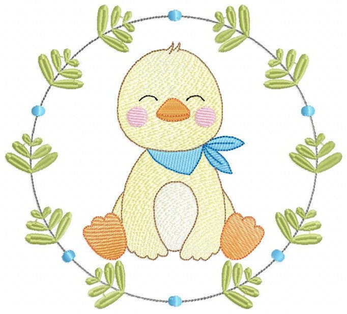 Duck with frame embroidery design - Duck Baby boy with bandana machine embroidery pattern - Male duck lake animal - Instant download pes jef