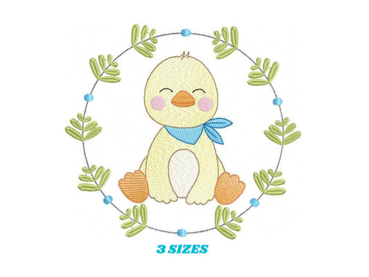 Duck with frame embroidery design - Duck Baby boy with bandana machine embroidery pattern - Male duck lake animal - Instant download pes jef