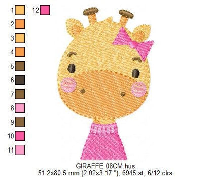 Giraffe embroidery designs - Animal embroidery design machine embroidery pattern - Baby girl embroidery file - giraffe with clothes download
