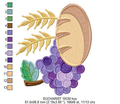 Eucharist embroidery designs - Communion embroidery design machine embroidery pattern - Catholic embroidery file - Grape Bread Wheat church
