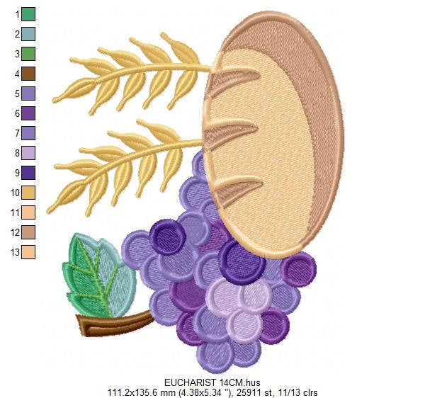 Eucharist embroidery designs - Communion embroidery design machine embroidery pattern - Catholic embroidery file - Grape Bread Wheat church