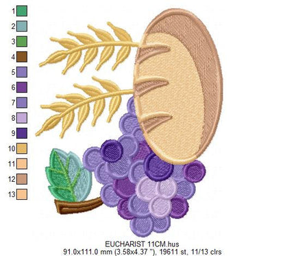 Eucharist embroidery designs - Communion embroidery design machine embroidery pattern - Catholic embroidery file - Grape Bread Wheat church