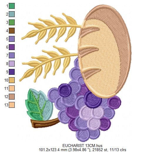 Eucharist embroidery designs - Communion embroidery design machine embroidery pattern - Catholic embroidery file - Grape Bread Wheat church