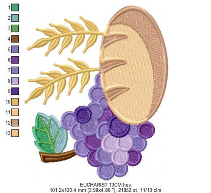 Eucharist embroidery designs - Communion embroidery design machine embroidery pattern - Catholic embroidery file - Grape Bread Wheat church