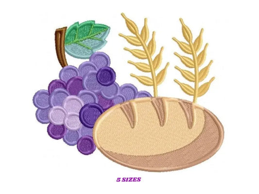 Eucharist embroidery designs - Communion embroidery design machine embroidery pattern - Catholic embroidery file - Grape Bread Wheat church Marcia Embroidery