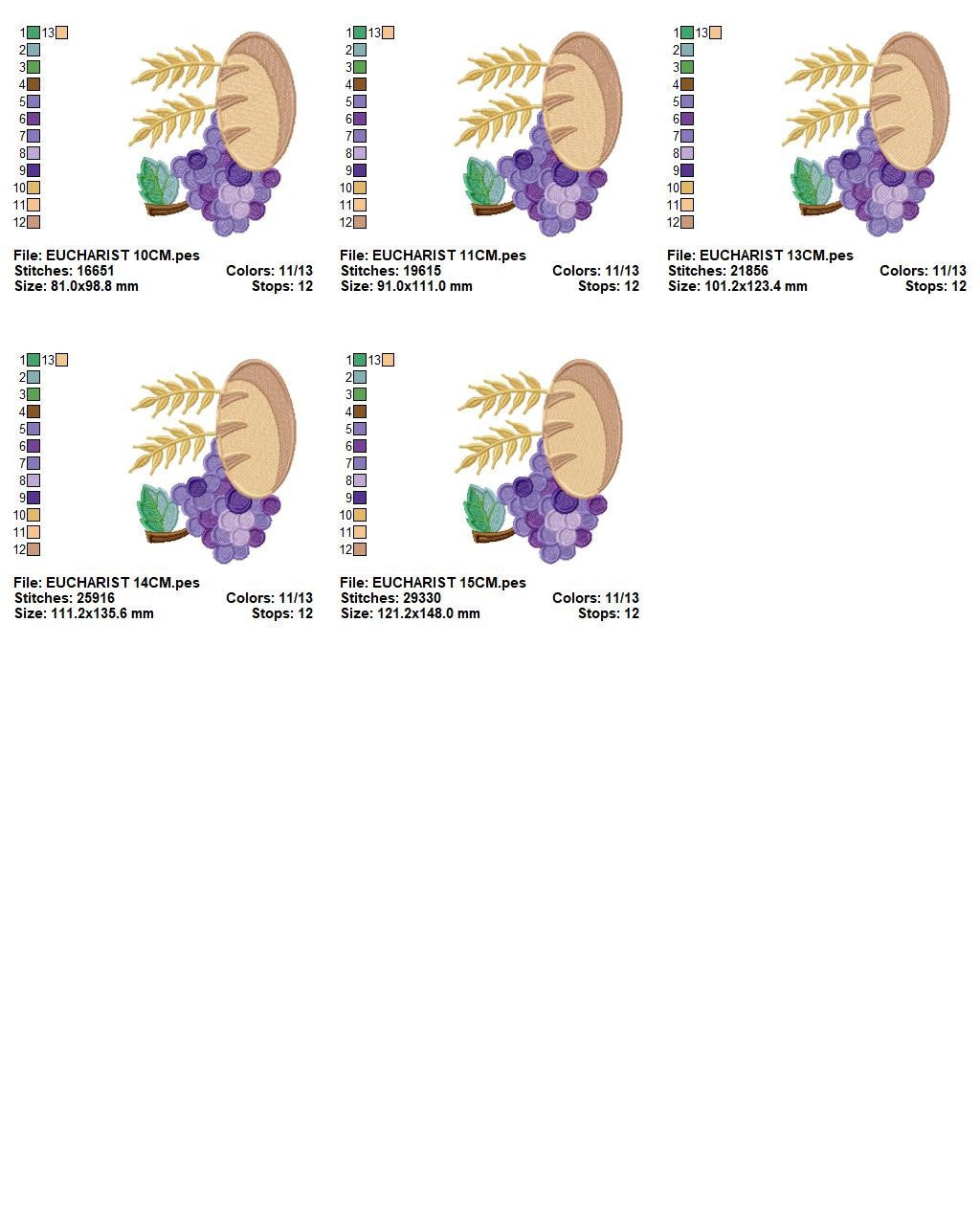 Eucharist embroidery designs - Communion embroidery design machine embroidery pattern - Catholic embroidery file - Grape Bread Wheat church