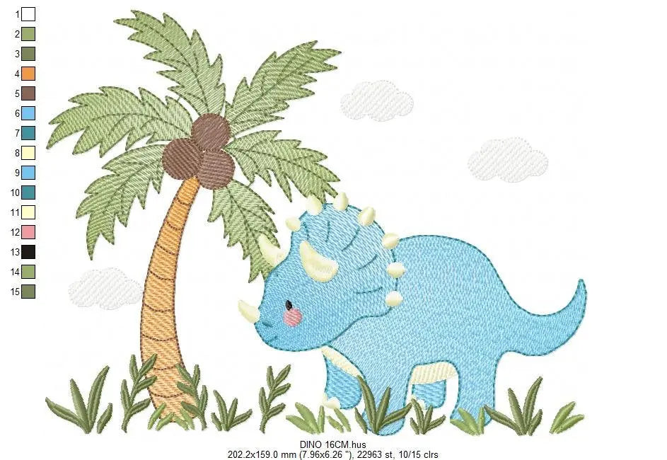 Dinosaur embroidery designs - Dino embroidery design machine embroidery pattern - Baby boy embroidery file Triceratops Design digital file Marcia Embroidery