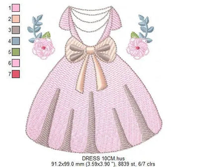Princess ball dress embroidery designs - Gown machine embroidery pattern - Baby girl file - Pink Ball Dress with flowers - Instant download Marcia Embroidery