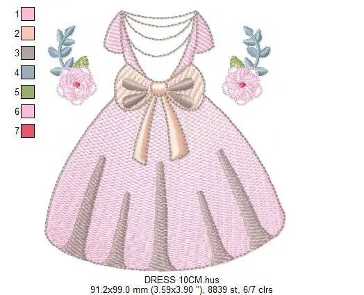 Princess ball dress embroidery designs - Gown machine embroidery pattern - Baby girl file - Pink Ball Dress with flowers - Instant download Marcia Embroidery