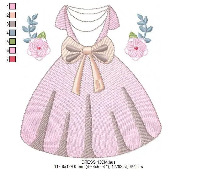 Princess ball dress embroidery designs - Gown machine embroidery pattern - Baby girl file - Pink Ball Dress with flowers - Instant download Marcia Embroidery