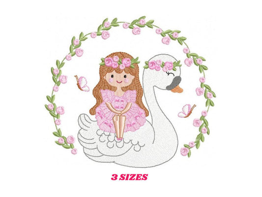 Fairy embroidery designs - Baby Girl embroidery design machine embroidery pattern - Swan embroidery file - Girl with flowers Digital file