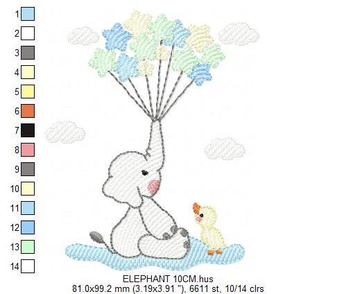 Elephant with stars balloons embroidery designs - Safari Wild Animal machine embroidery pattern - Baby boy file - Instant digital download