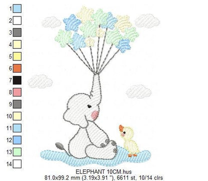 Elephant with stars balloons embroidery designs - Safari Wild Animal machine embroidery pattern - Baby boy file - Instant digital download