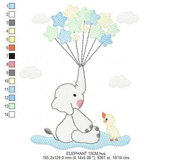 Elephant with stars balloons embroidery designs - Safari Wild Animal machine embroidery pattern - Baby boy file - Instant digital download
