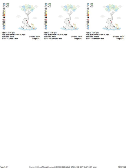 Elephant with stars balloons embroidery designs - Safari Wild Animal machine embroidery pattern - Baby boy file - Instant digital download