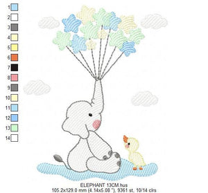 Elephant embroidery designs - Animal embroidery design machine embroidery pattern - Baby boy embroidery file - elephant with balloons sky