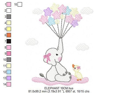 Elephant embroidery designs - Animal embroidery design machine embroidery pattern - Baby girl embroidery file - elephant with balloons sky