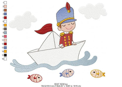 Paper boat embroidery designs - Soldier embroidery design machine embroidery pattern - baby boy embroidery file - instant download  digital Marcia Embroidery