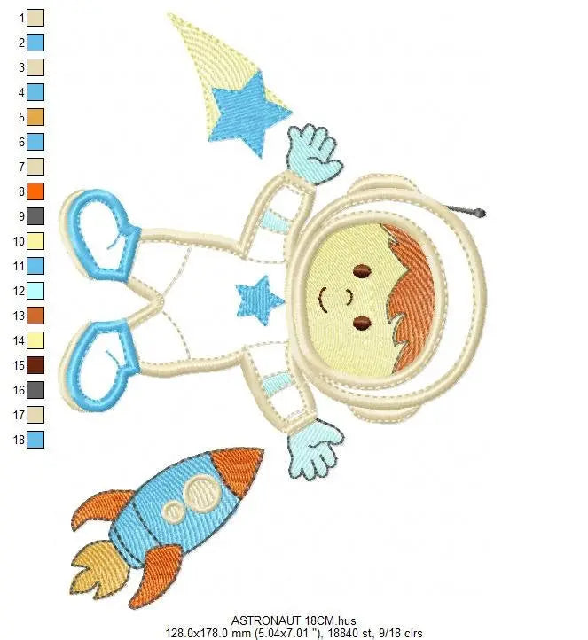 Astronaut embroidery designs - Boy embroidery design machine embroidery pattern - Space embroidery file - Rocket embroidery applique design Marcia Embroidery