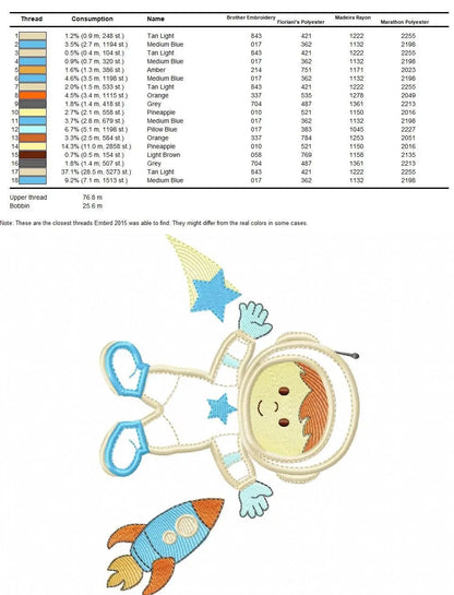 Astronaut embroidery designs - Boy embroidery design machine embroidery pattern - Space embroidery file - Rocket embroidery applique design Marcia Embroidery