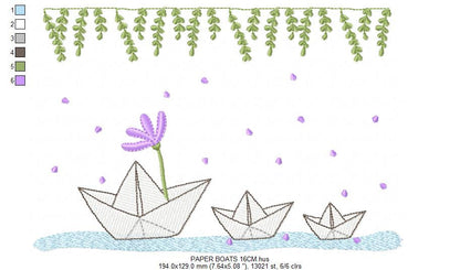 Paper boats embroidery designs - Kitchen embroidery design machine embroidery pattern - baby boy embroidery file - instant download  digital