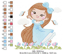 Baby girl embroidery designs - Children embroidery design machine embroidery pattern - girl with flower embroidery file  princess embroidery