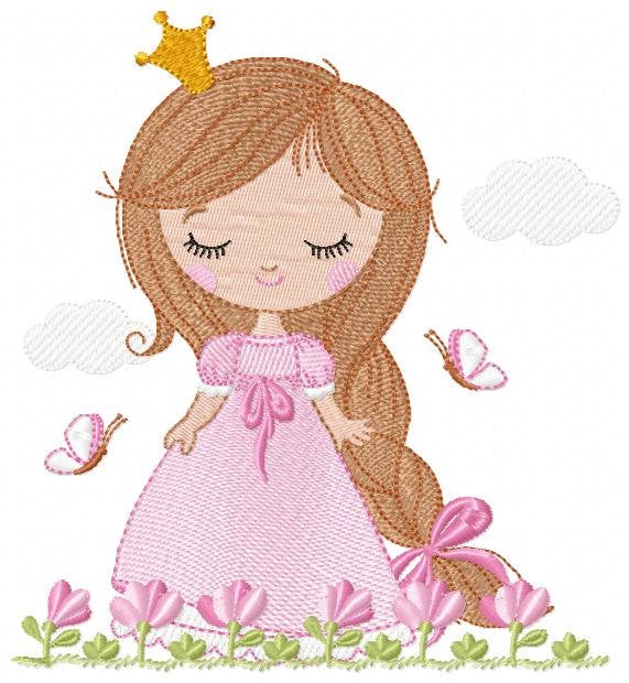 Baby girl embroidery designs - Princess embroidery design machine embroidery pattern - girl with flower embroidery file - instant download